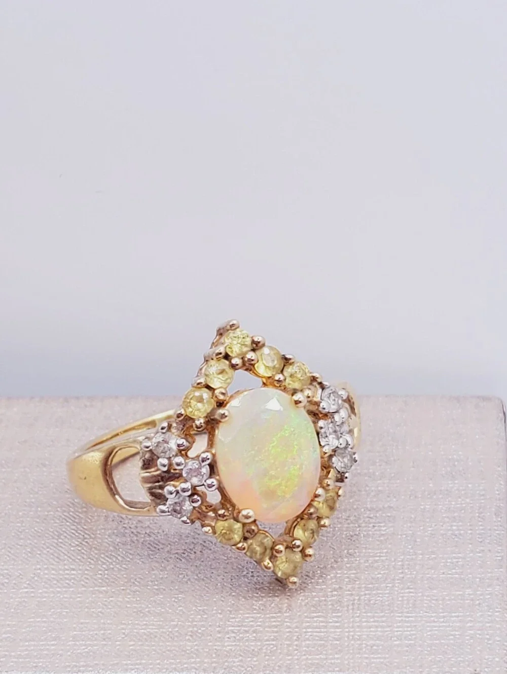 Yellow Gold Genuine Opal Ring